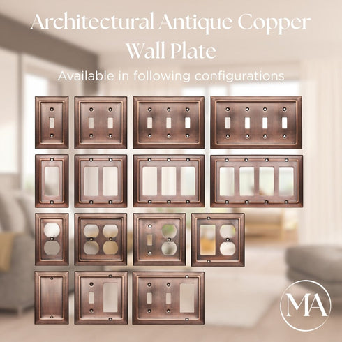 Architectural Combo Toggle / Duplex Light Switch Wall Plate - Antique Copper Finish